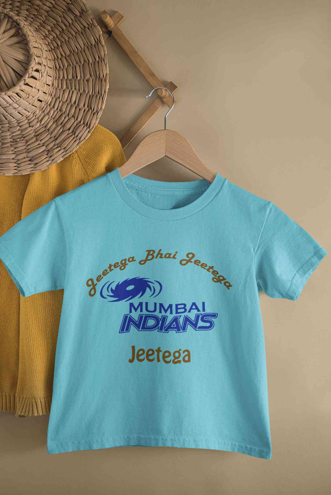 IPL Mumbai Indians Jeetega Bhai Jeetega MI Jeetega Half Sleeves T-Shirt For Girls -KidsFashionVilla