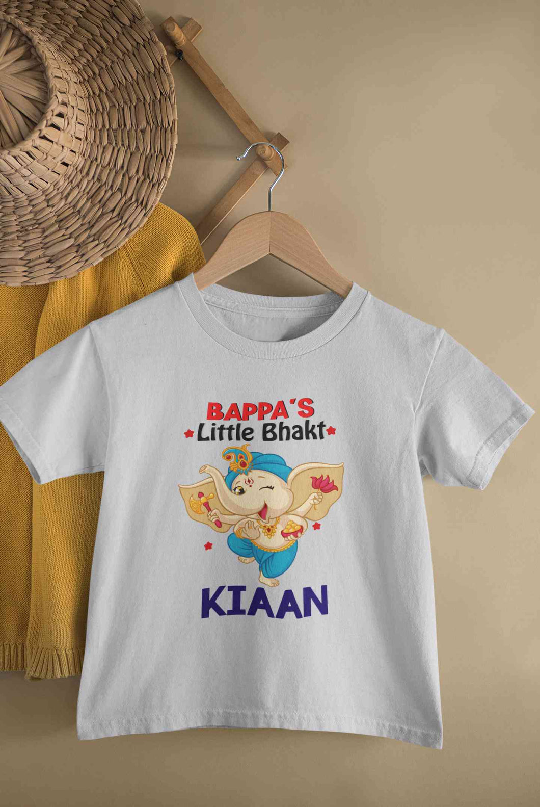 Custom Name Little Bappa Bhakt Ganesh Chaturthi Half Sleeves T-Shirt for Boy-KidsFashionVilla