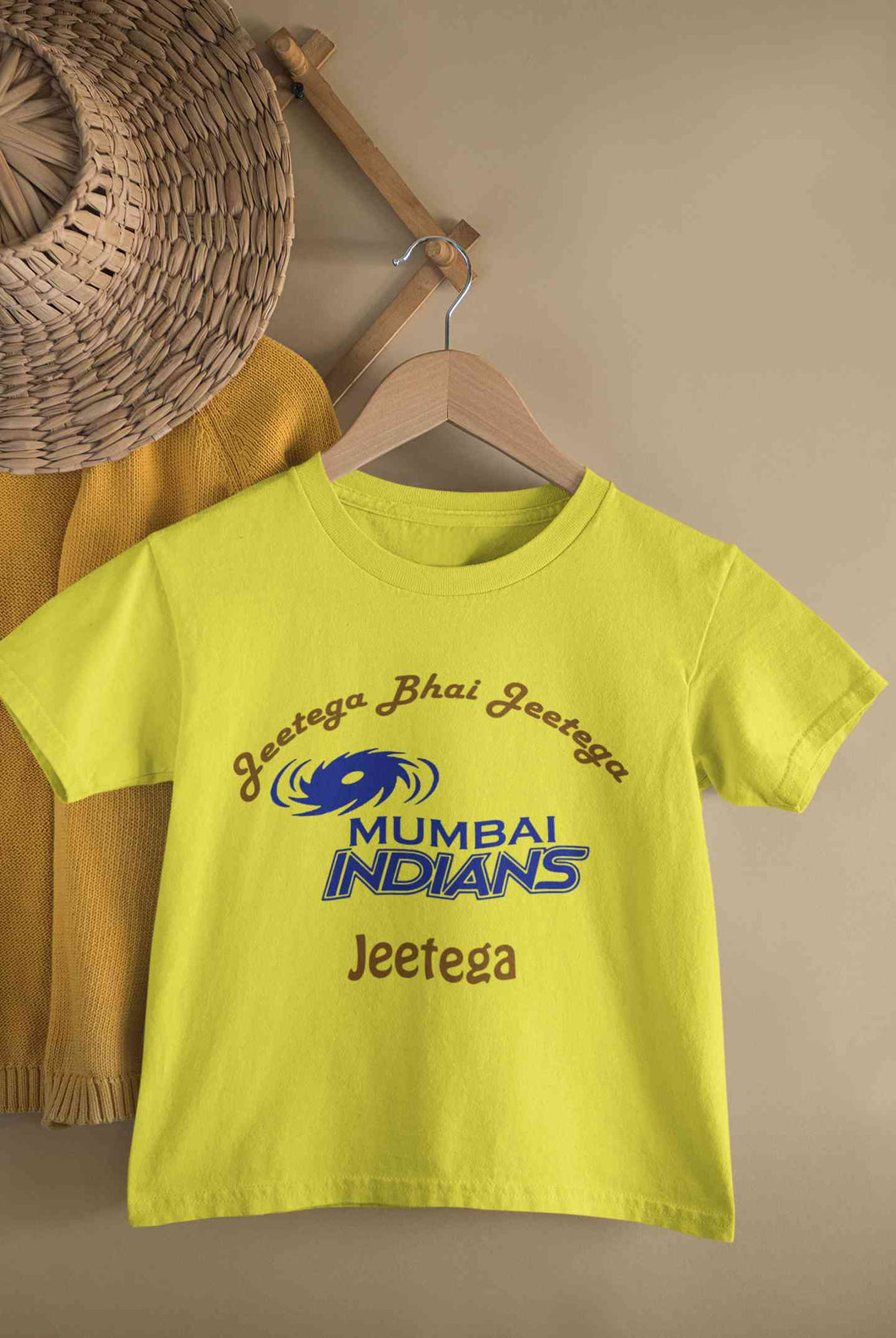 IPL Mumbai Indians Jeetega Bhai Jeetega MI Jeetega Half Sleeves T-Shirt For Girls -KidsFashionVilla