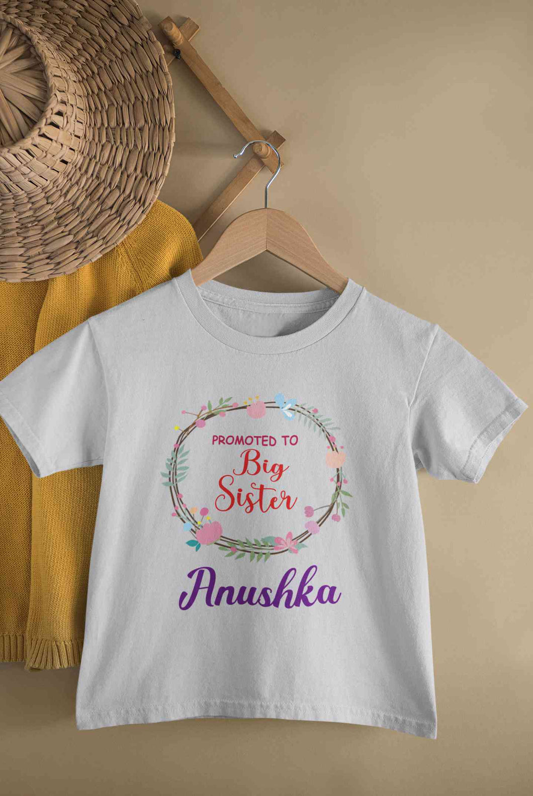 Custom Name Promoted To Big Sister Rakhi Half Sleeves T-Shirt For Girls -KidsFashionVilla