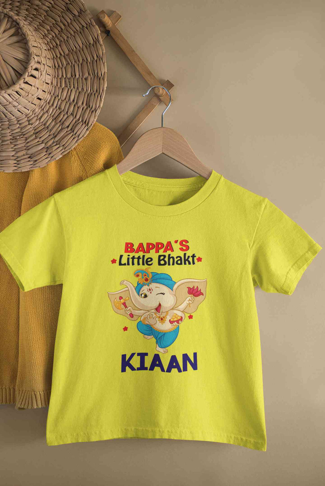 Custom Name Little Bappa Bhakt Ganesh Chaturthi Half Sleeves T-Shirt for Boy-KidsFashionVilla
