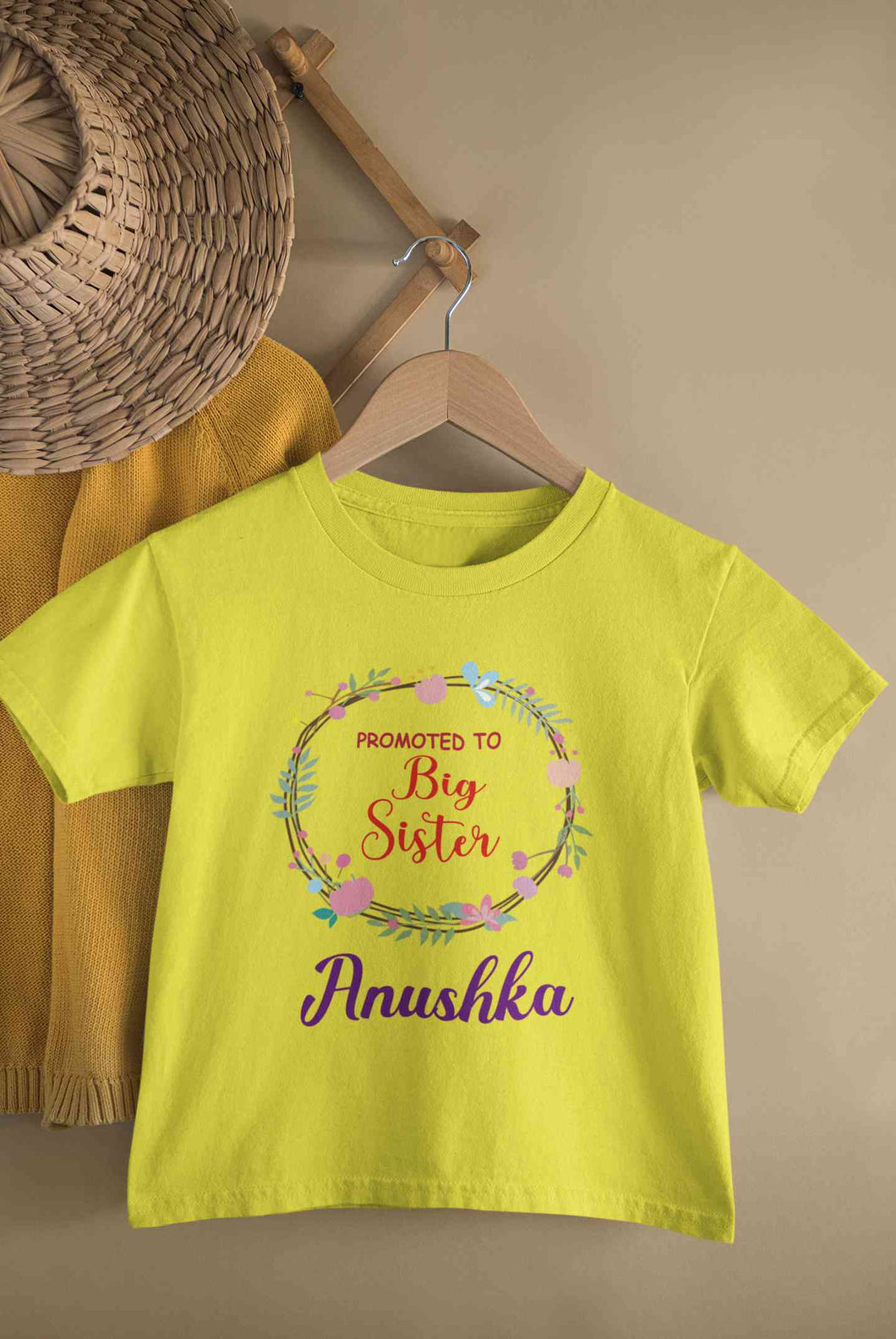 Custom Name Promoted To Big Sister Rakhi Half Sleeves T-Shirt For Girls -KidsFashionVilla