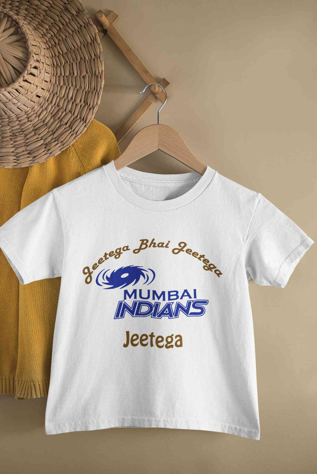 IPL Mumbai Indians Jeetega Bhai Jeetega MI Jeetega Half Sleeves T-Shirt For Girls -KidsFashionVilla