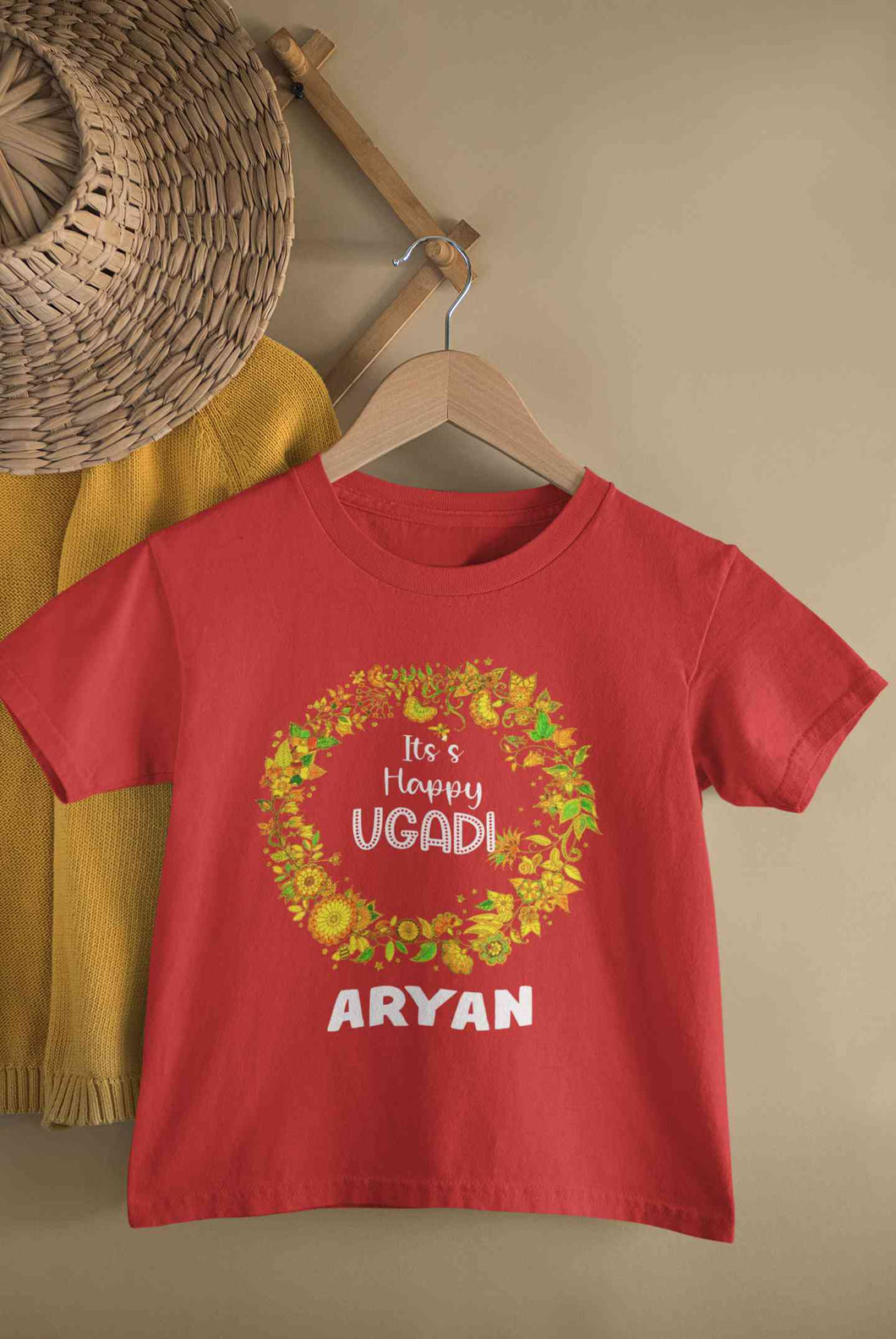 Custom Name Its Happy Ugadi Half Sleeves T-Shirt for Boy-KidsFashionVilla
