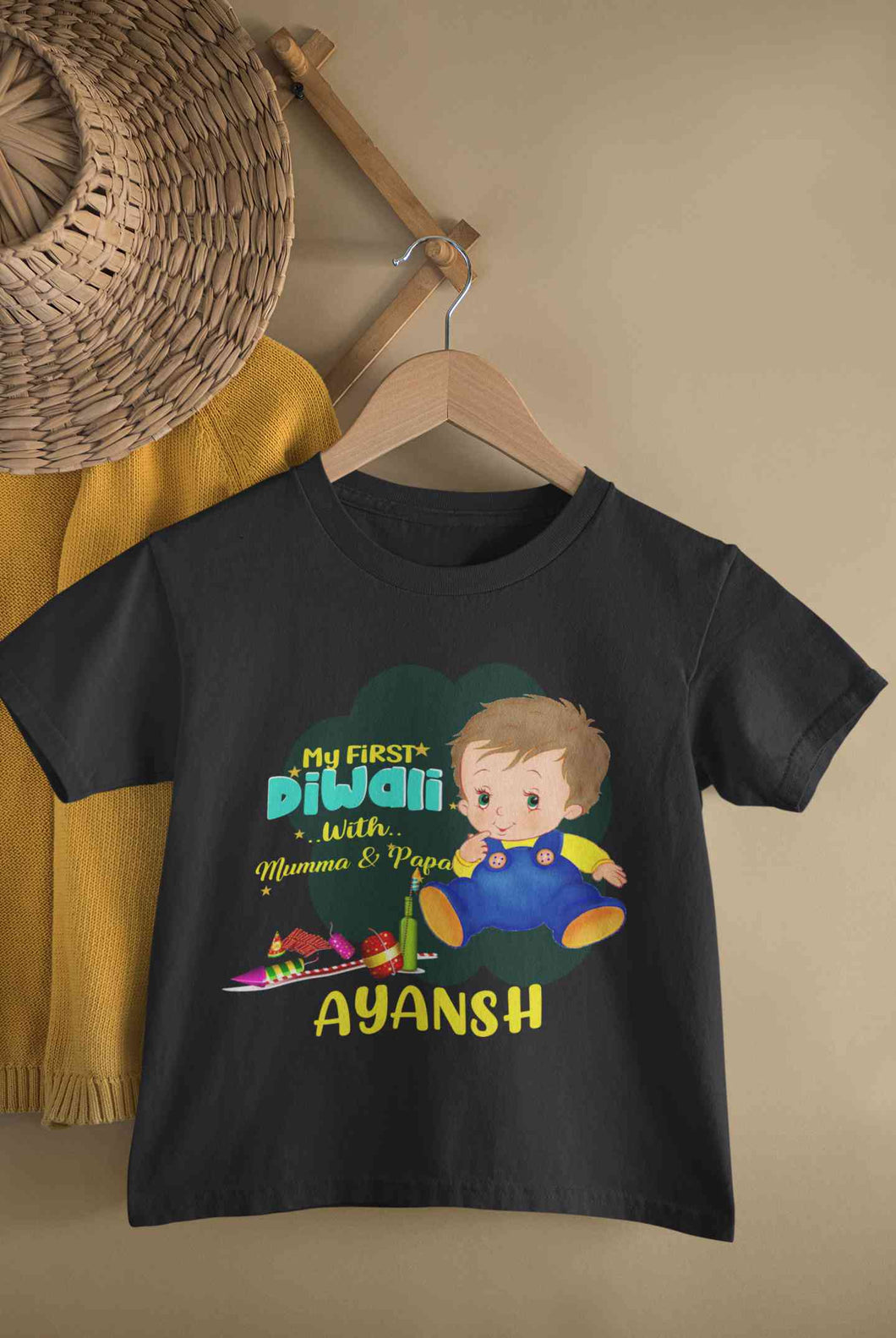 Custom Name My First Diwali With Mumma Papa Half Sleeves T-Shirt for Boy-KidsFashionVilla