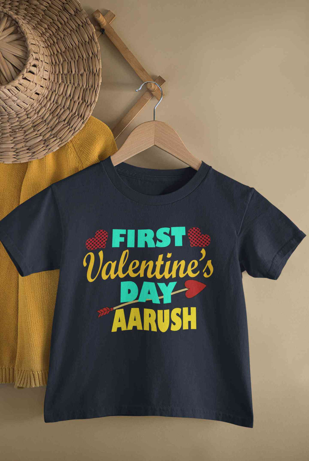 Custom Name First Valentine Half Sleeves T-Shirt for Boy-KidsFashionVilla