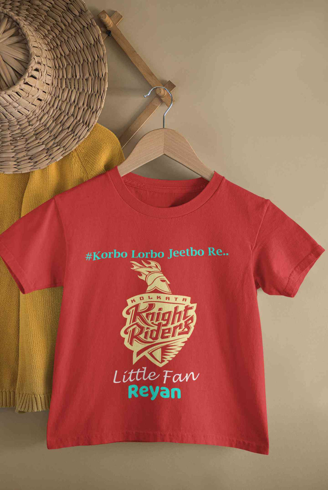 Custom Name IPL KKR Kolkata Knight Riders Korbo Lorbo Jeetbo Re Boy Half Sleeves T-Shirt for Boy-KidsFashionVilla