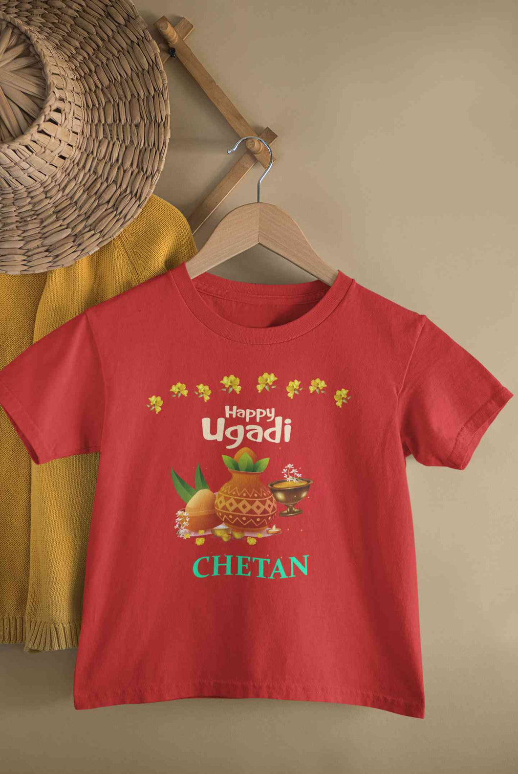 Custom Name Happy Ugadi Half Sleeves T-Shirt for Boy-KidsFashionVilla