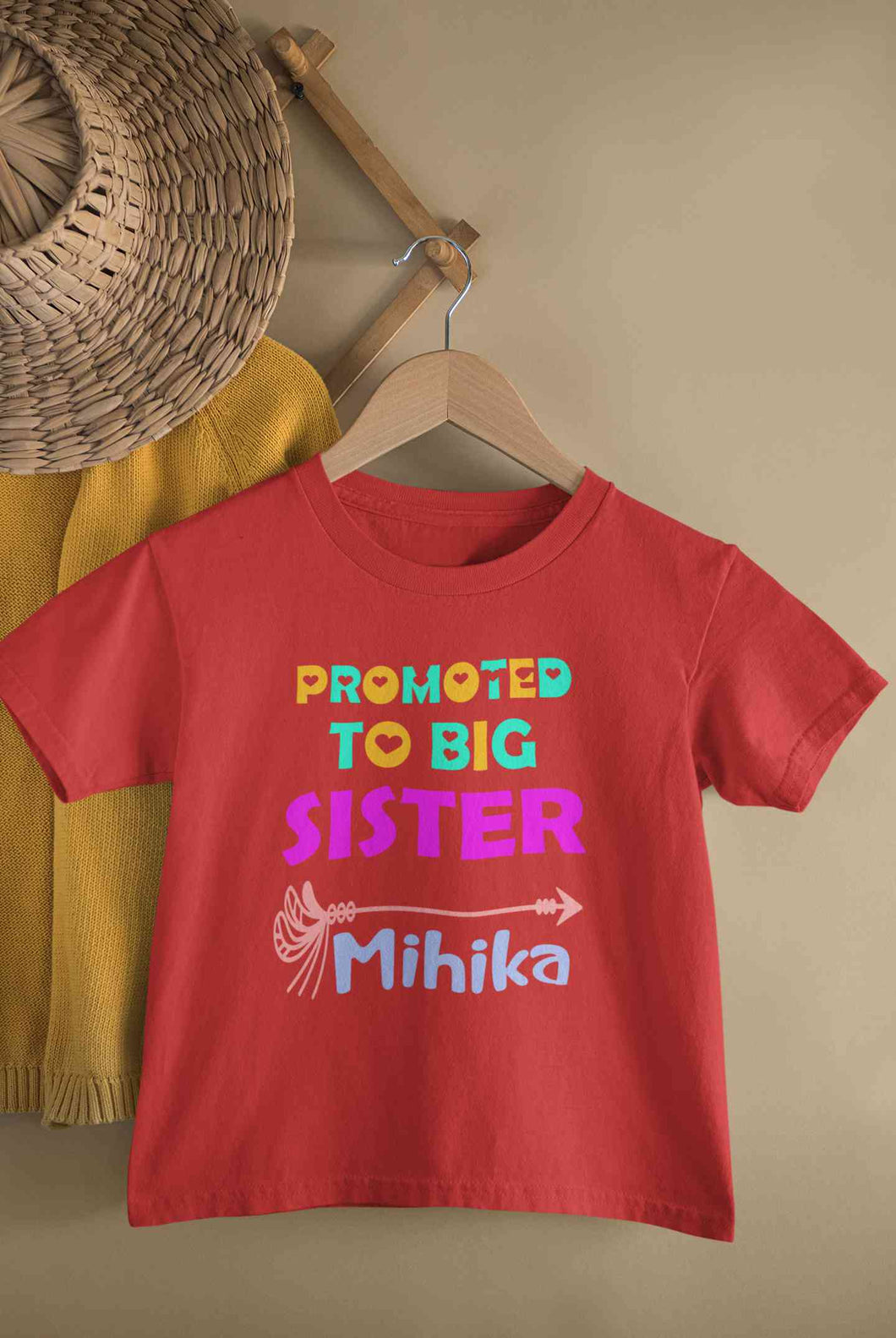 Custom Name Promoted To Big Sister Rakhi Half Sleeves T-Shirt For Girls -KidsFashionVilla