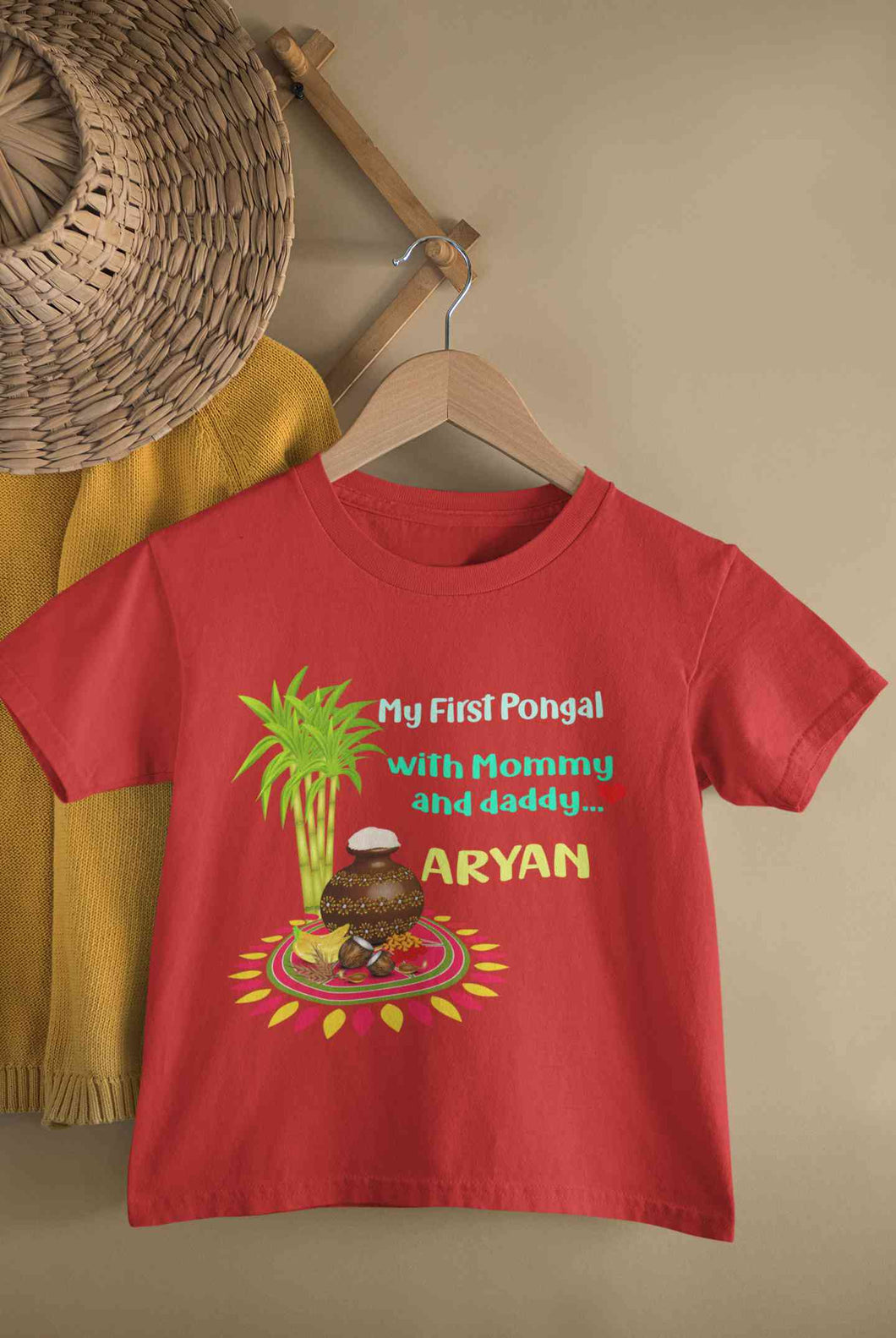 Custom Name My First Pongal With Mommy And Daddy Half Sleeves T-Shirt for Boy-KidsFashionVilla