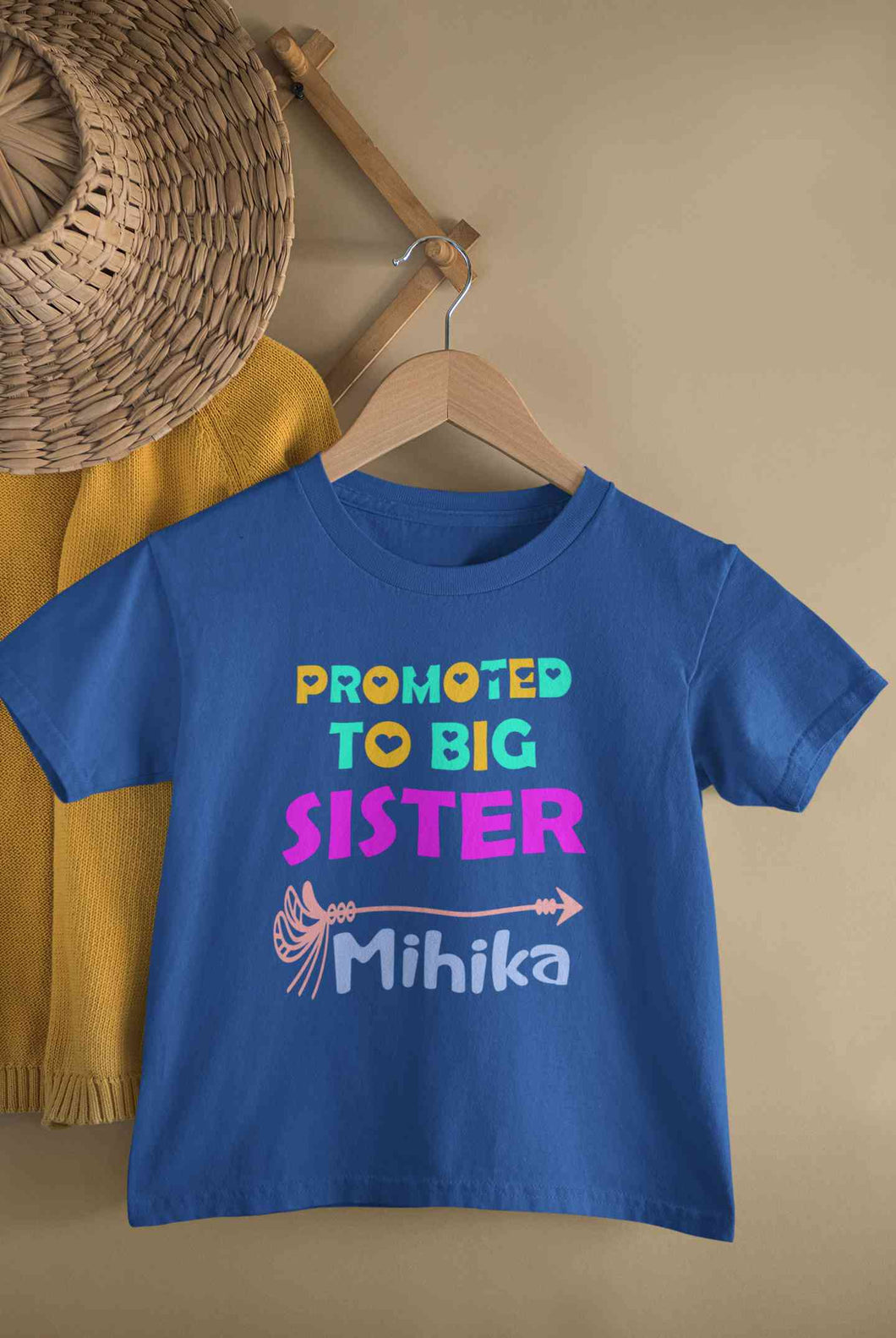 Custom Name Promoted To Big Sister Rakhi Half Sleeves T-Shirt For Girls -KidsFashionVilla