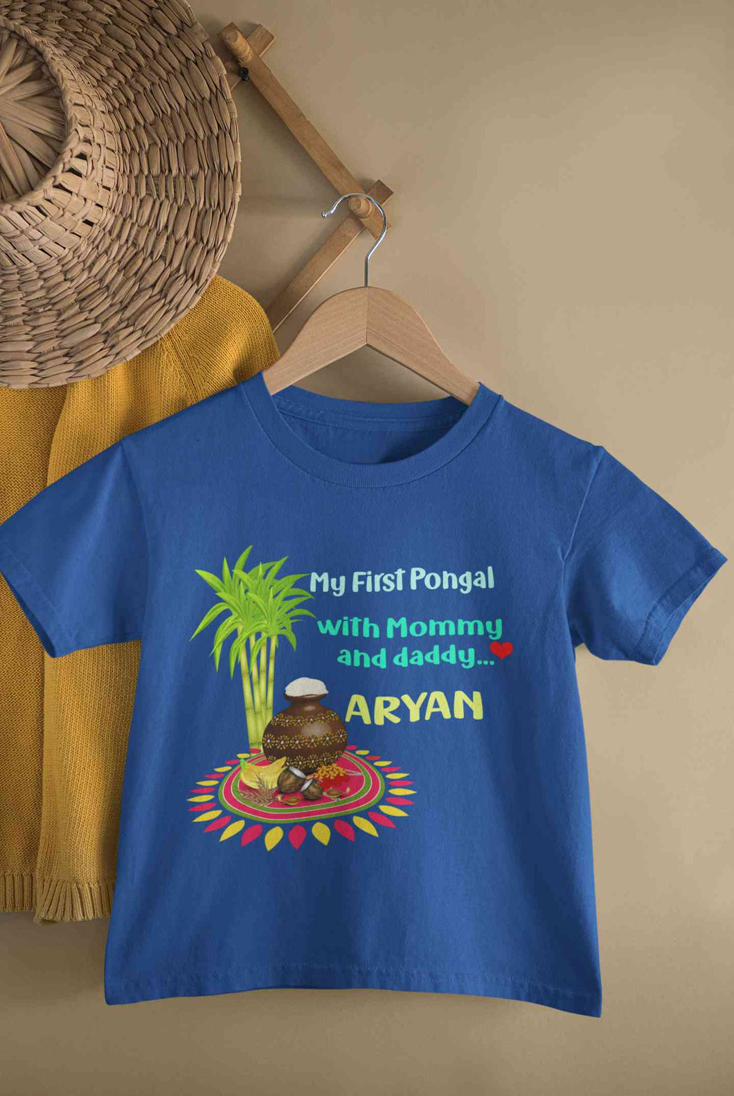 Custom Name My First Pongal With Mommy And Daddy Half Sleeves T-Shirt for Boy-KidsFashionVilla