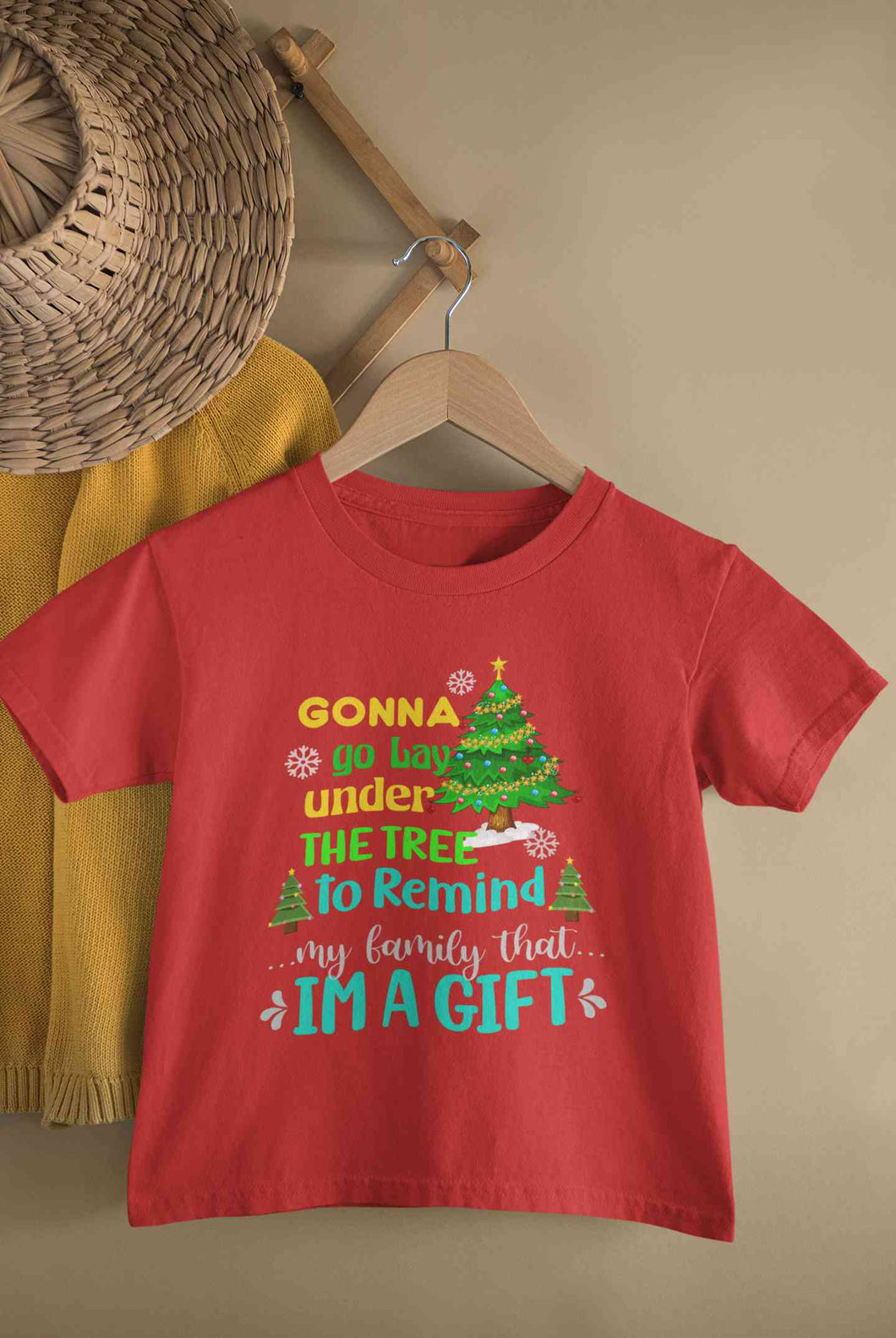 Gift Under Christmas Tree Half Sleeves T-Shirt For Girls -KidsFashionVilla