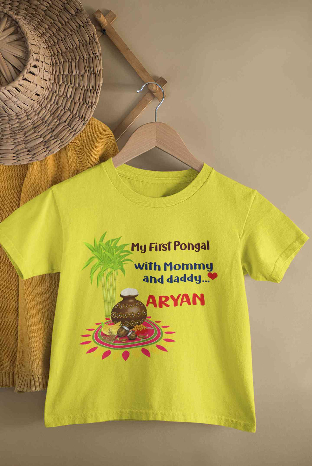 Custom Name My First Pongal With Mommy And Daddy Half Sleeves T-Shirt for Boy-KidsFashionVilla
