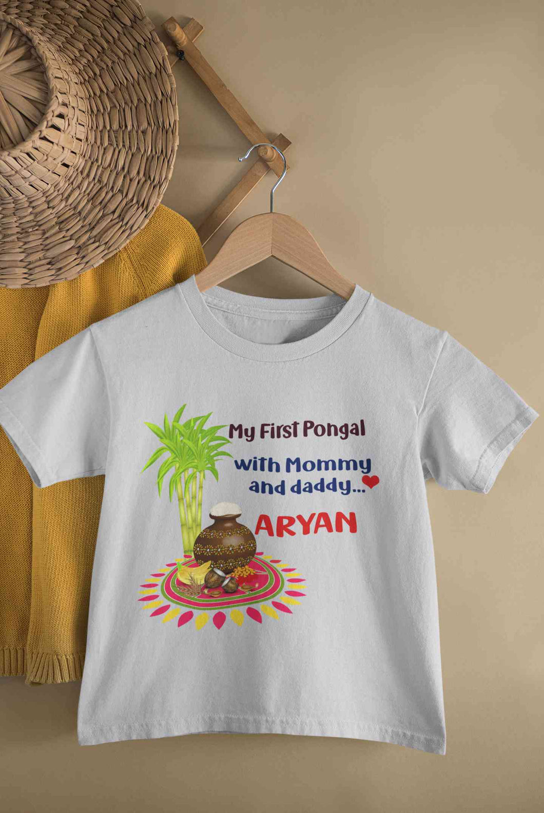Custom Name My First Pongal With Mommy And Daddy Half Sleeves T-Shirt for Boy-KidsFashionVilla