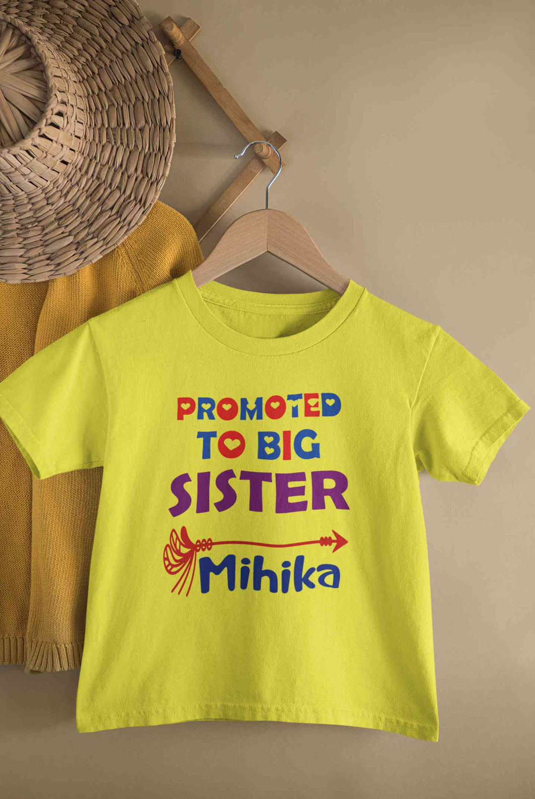 Custom Name Promoted To Big Sister Rakhi Half Sleeves T-Shirt For Girls -KidsFashionVilla