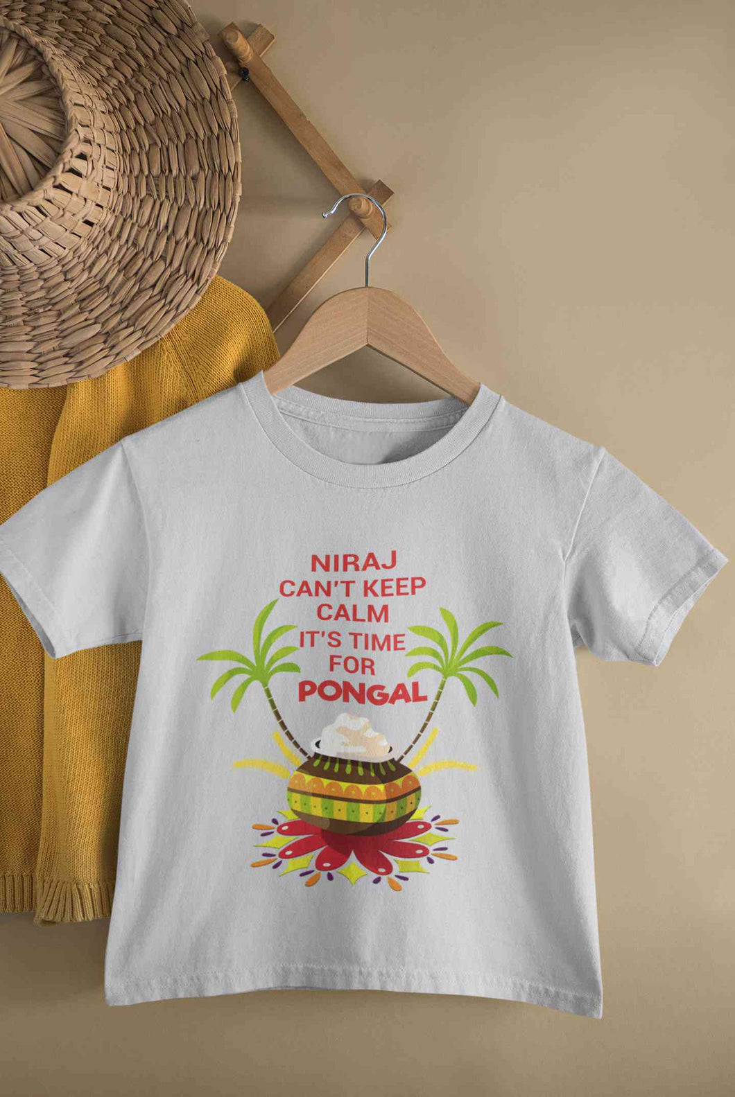 Custom Name Cant Keep Calm Its Time For Pongal Half Sleeves T-Shirt for Boy-KidsFashionVilla