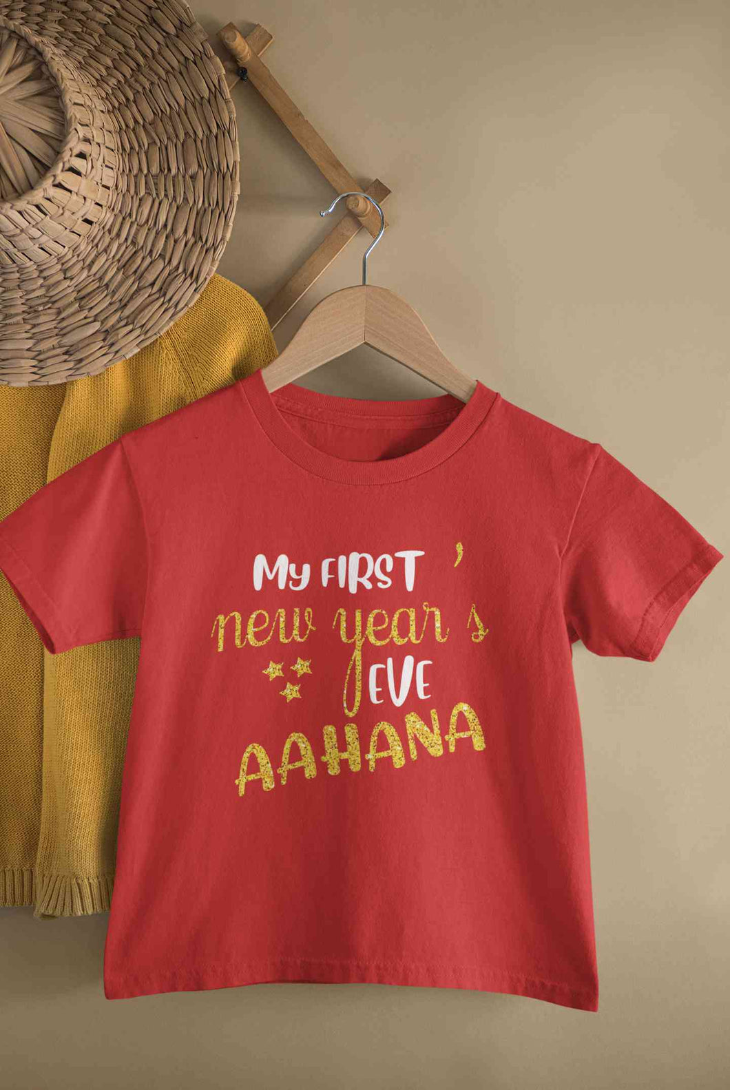 Customized Name My First New Year Half Sleeves T-Shirt For Girls -KidsFashionVilla