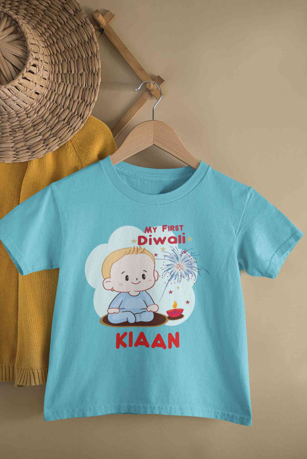 Custom Name My First Diwali Half Sleeves T-Shirt for Boy-KidsFashionVilla