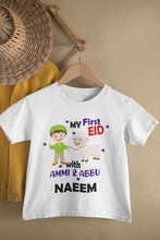 Load image into Gallery viewer, Custom Name My First Eid With Ammi And Abbu Half Sleeves T-Shirt for Boy-KidsFashionVilla
