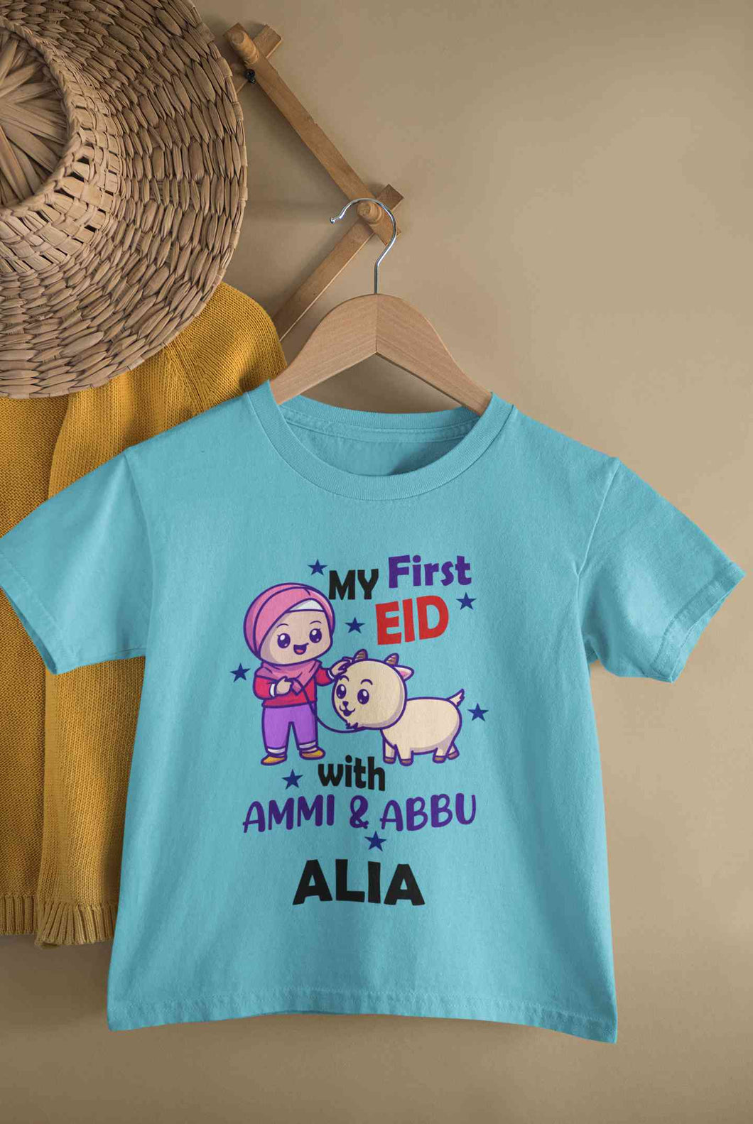 Custom Name My First Eid With Ammi And Abbu Half Sleeves T-Shirt For Girls -KidsFashionVilla