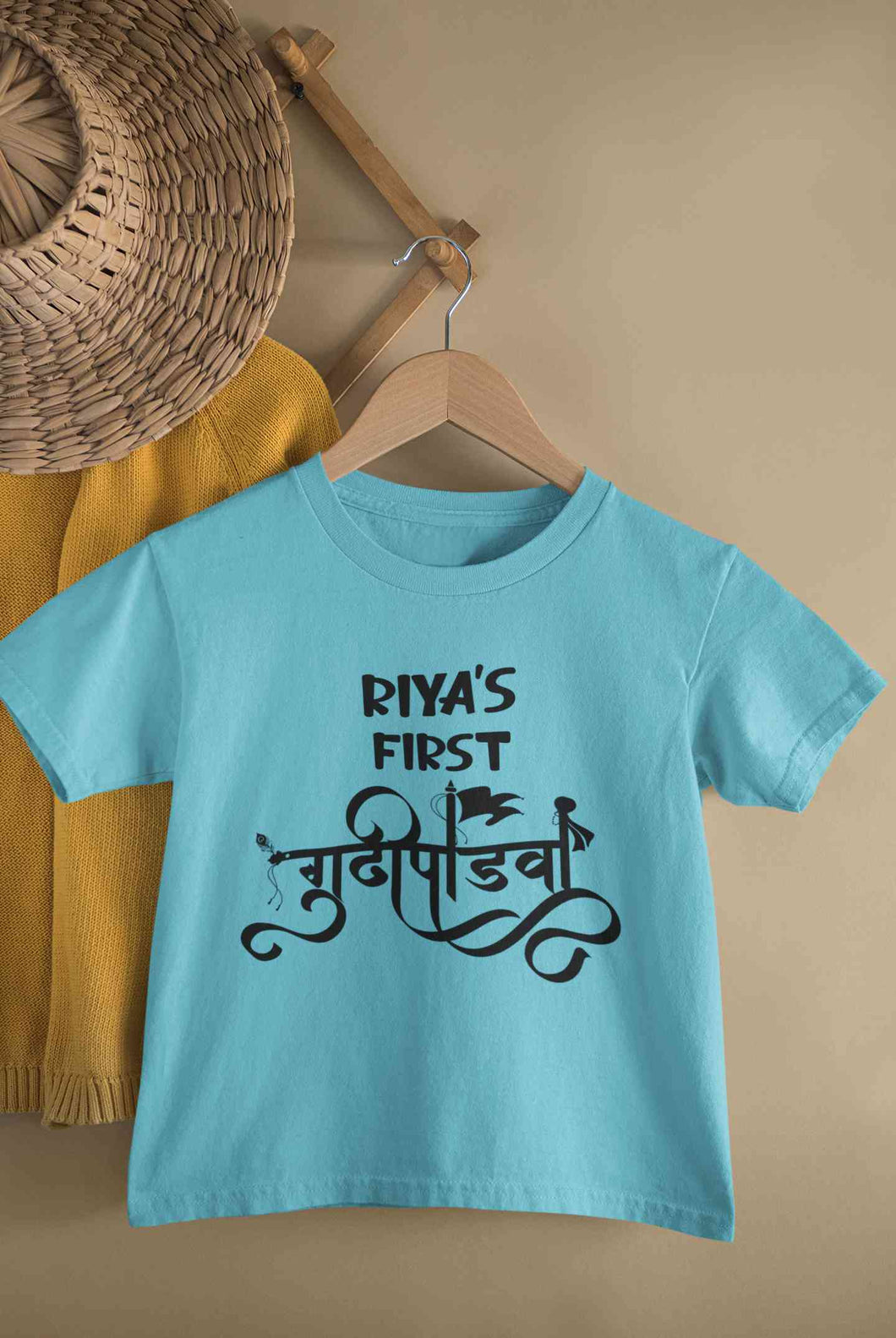 Custom Name First Gudipadwa Half Sleeves T-Shirt For Girls -KidsFashionVilla
