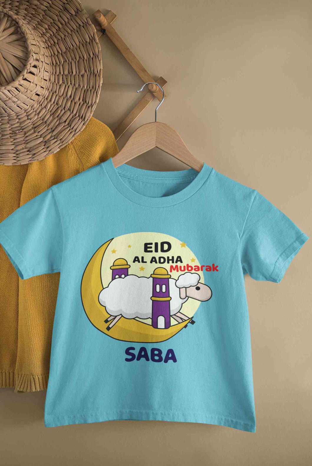 Custom Name Eid Al Adha Bakra Eid Mubarak Half Sleeves T-Shirt For Girls -KidsFashionVilla