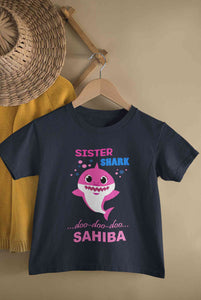 Custom Name Sister Shark Doo Doo Doo Rakhi Half Sleeves T-Shirt For Girls -KidsFashionVilla