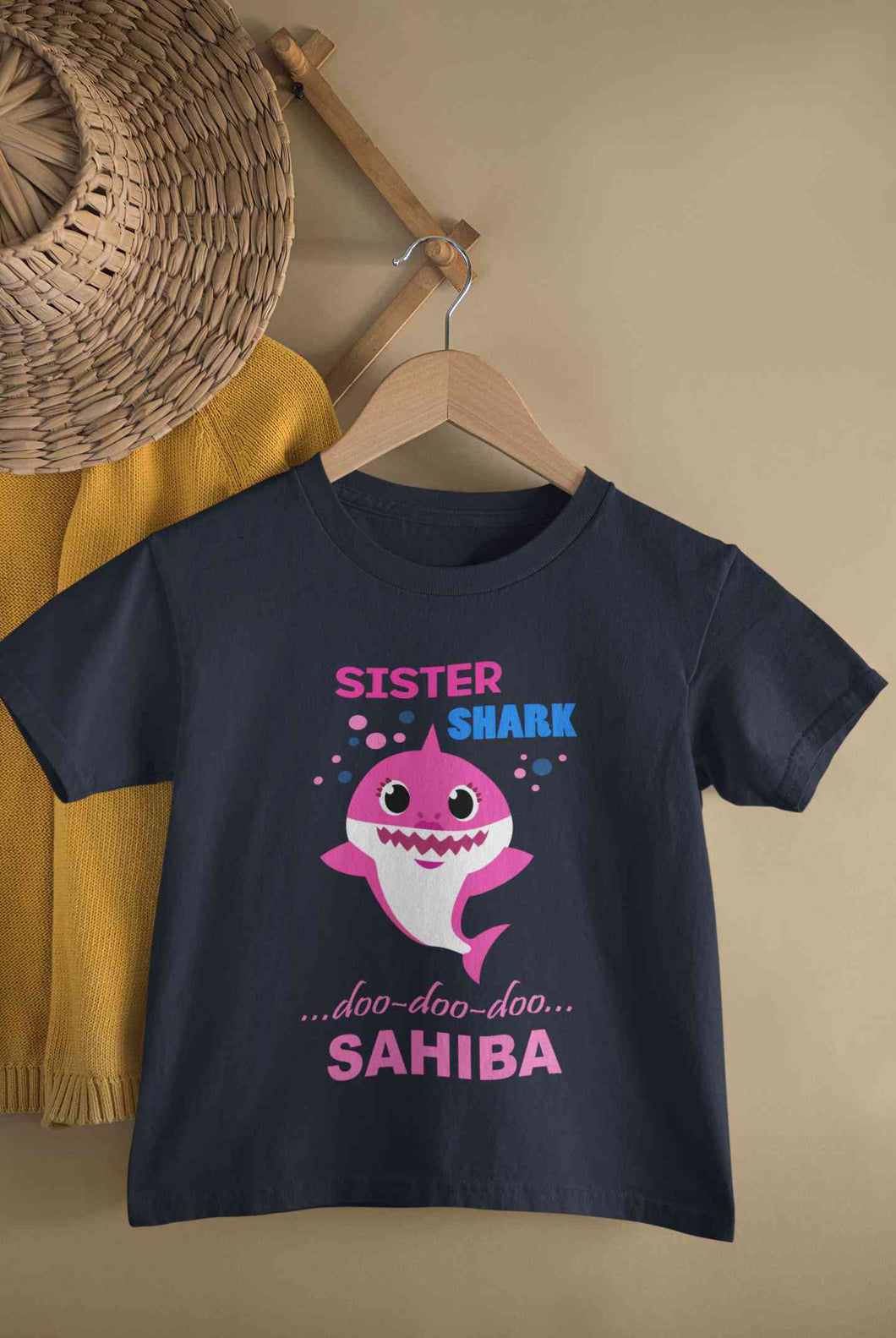 Custom Name Sister Shark Doo Doo Doo Rakhi Half Sleeves T-Shirt For Girls -KidsFashionVilla