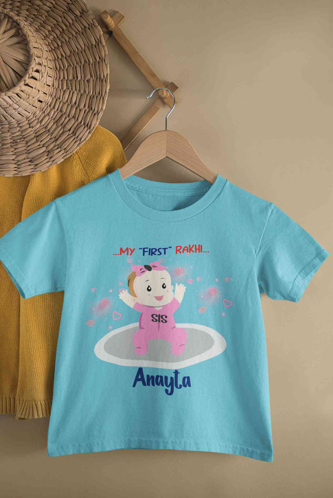 Custom Name My First Rakhi Dress Half Sleeves T-Shirt For Girls -KidsFashionVilla