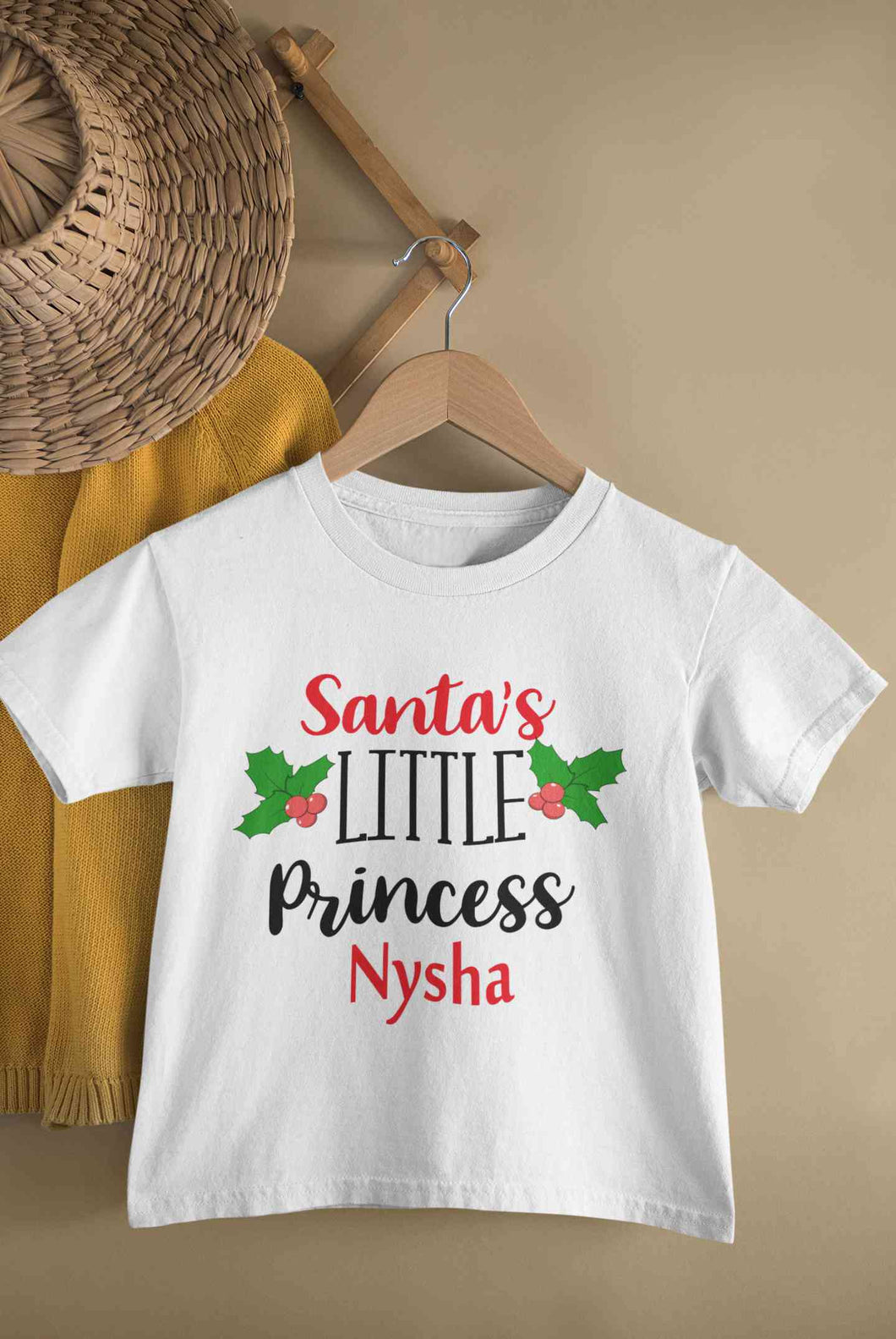 Customized Name Santas Little Princess Christmas Half Sleeves T-Shirt For Girls -KidsFashionVilla
