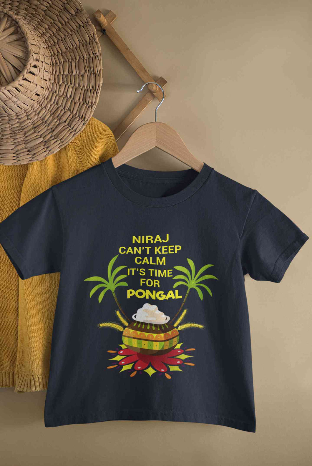 Custom Name Cant Keep Calm Its Time For Pongal Half Sleeves T-Shirt for Boy-KidsFashionVilla