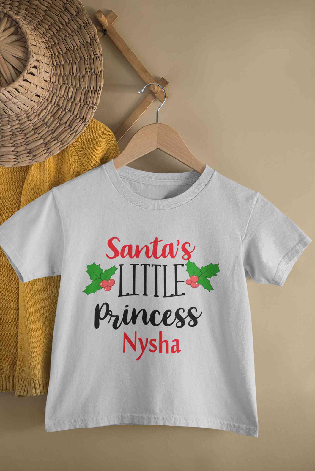 Customized Name Santas Little Princess Christmas Half Sleeves T-Shirt For Girls -KidsFashionVilla