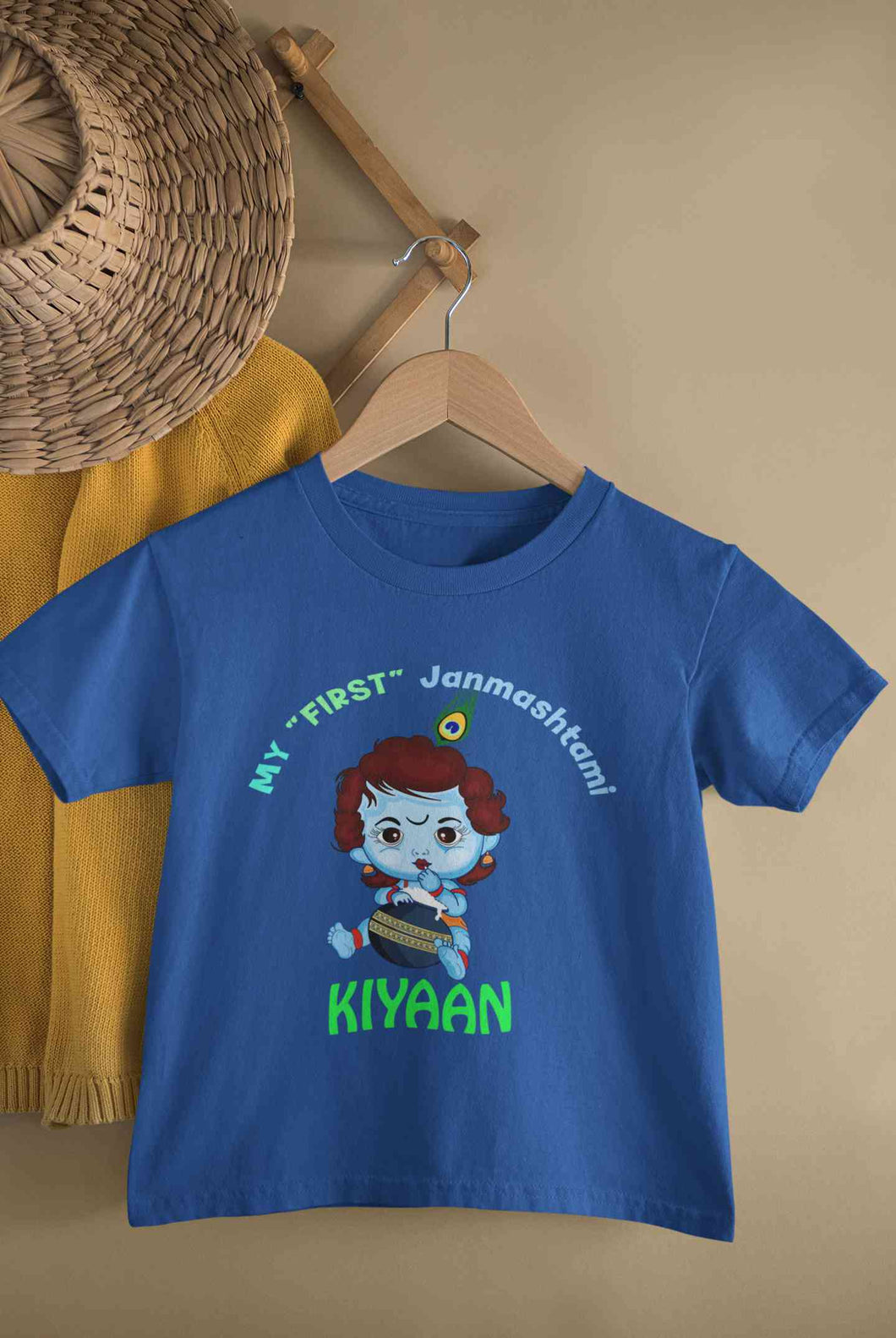 Custom Name First Janmashtami Half Sleeves T-Shirt for Boy-KidsFashionVilla