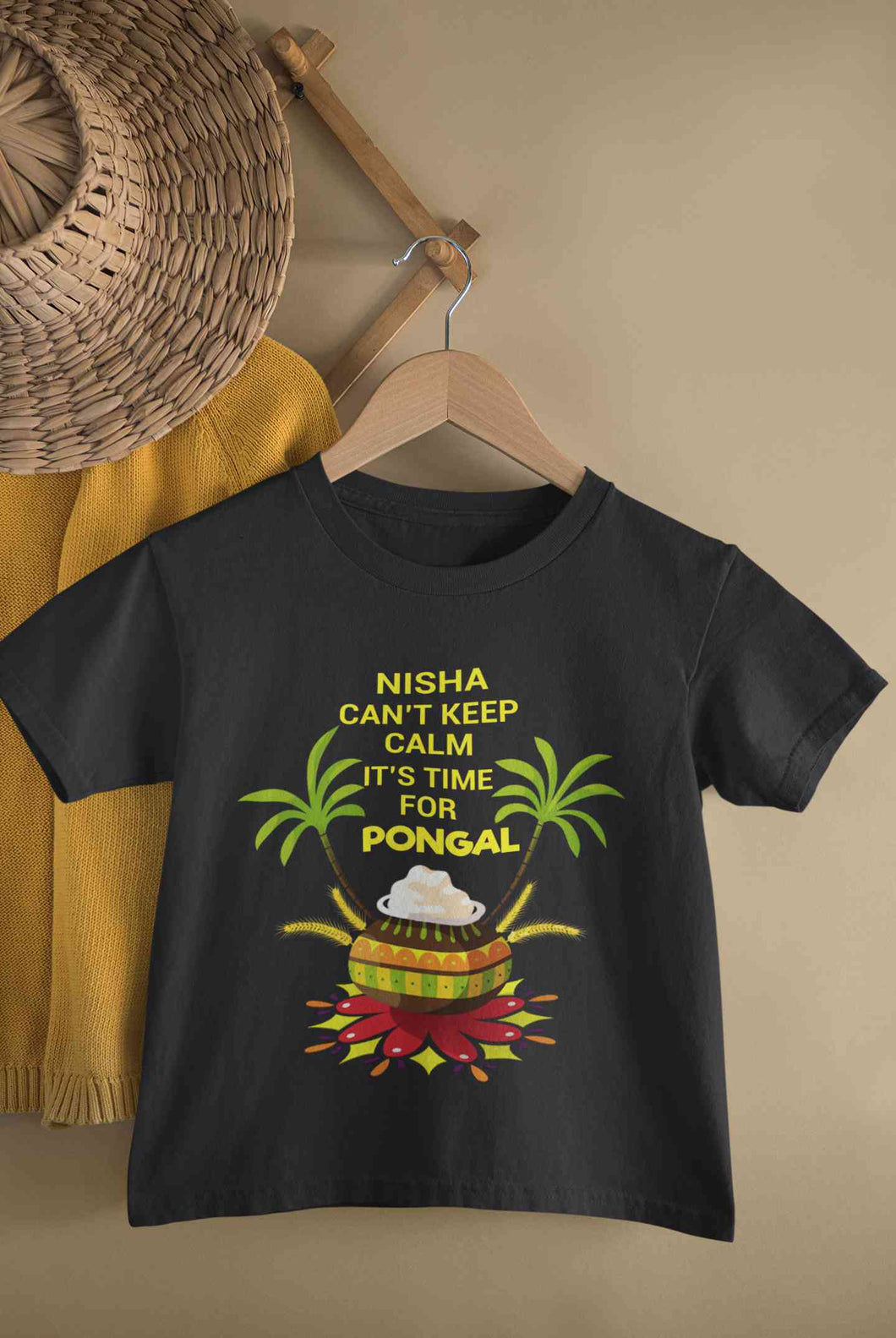 Custom Name Cant Keep Calm Its Time For Pongal Half Sleeves T-Shirt For Girls -KidsFashionVilla