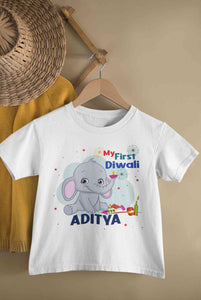 Custom Name My First Diwali Half Sleeves T-Shirt for Boy-KidsFashionVilla