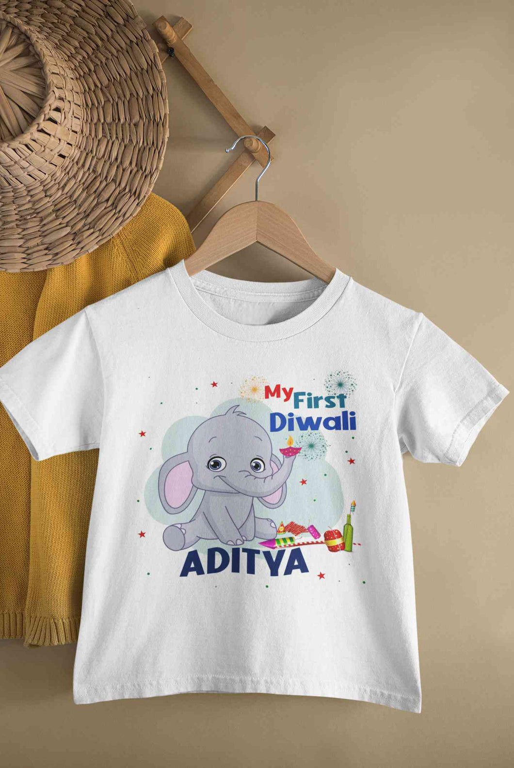 Custom Name My First Diwali Half Sleeves T-Shirt for Boy-KidsFashionVilla