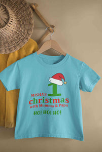 Customized Name 1st Christmas With Mumma & Papa Half Sleeves T-Shirt For Girls -KidsFashionVilla