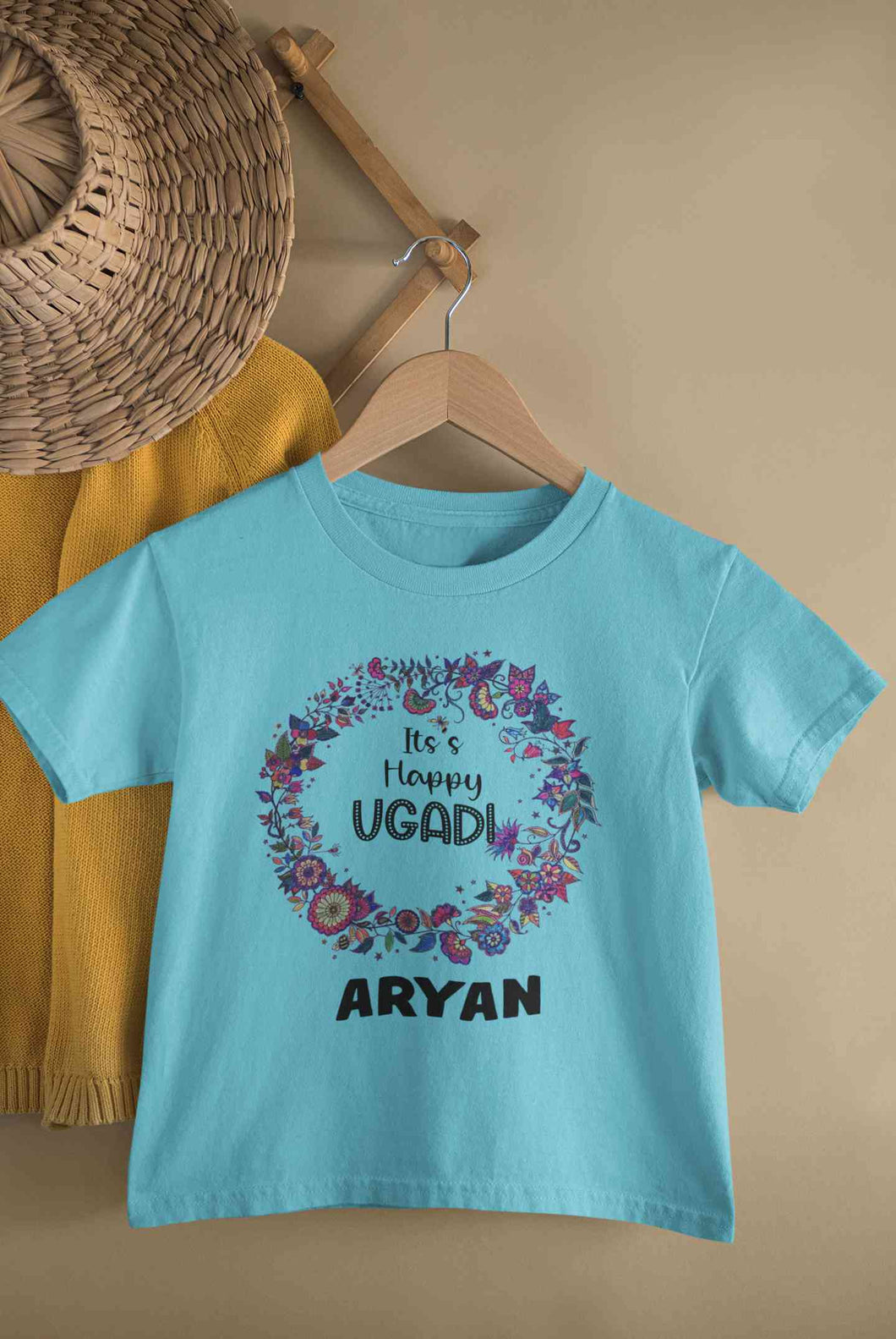 Custom Name Its Happy Ugadi Half Sleeves T-Shirt for Boy-KidsFashionVilla