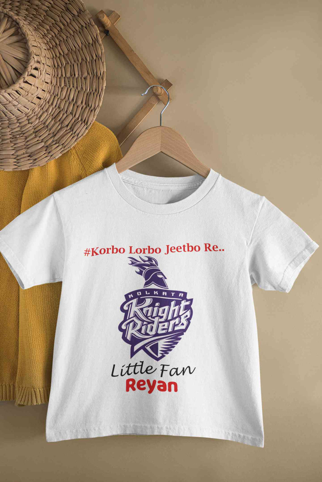 Custom Name IPL KKR Kolkata Knight Riders Korbo Lorbo Jeetbo Re Boy Half Sleeves T-Shirt for Boy-KidsFashionVilla