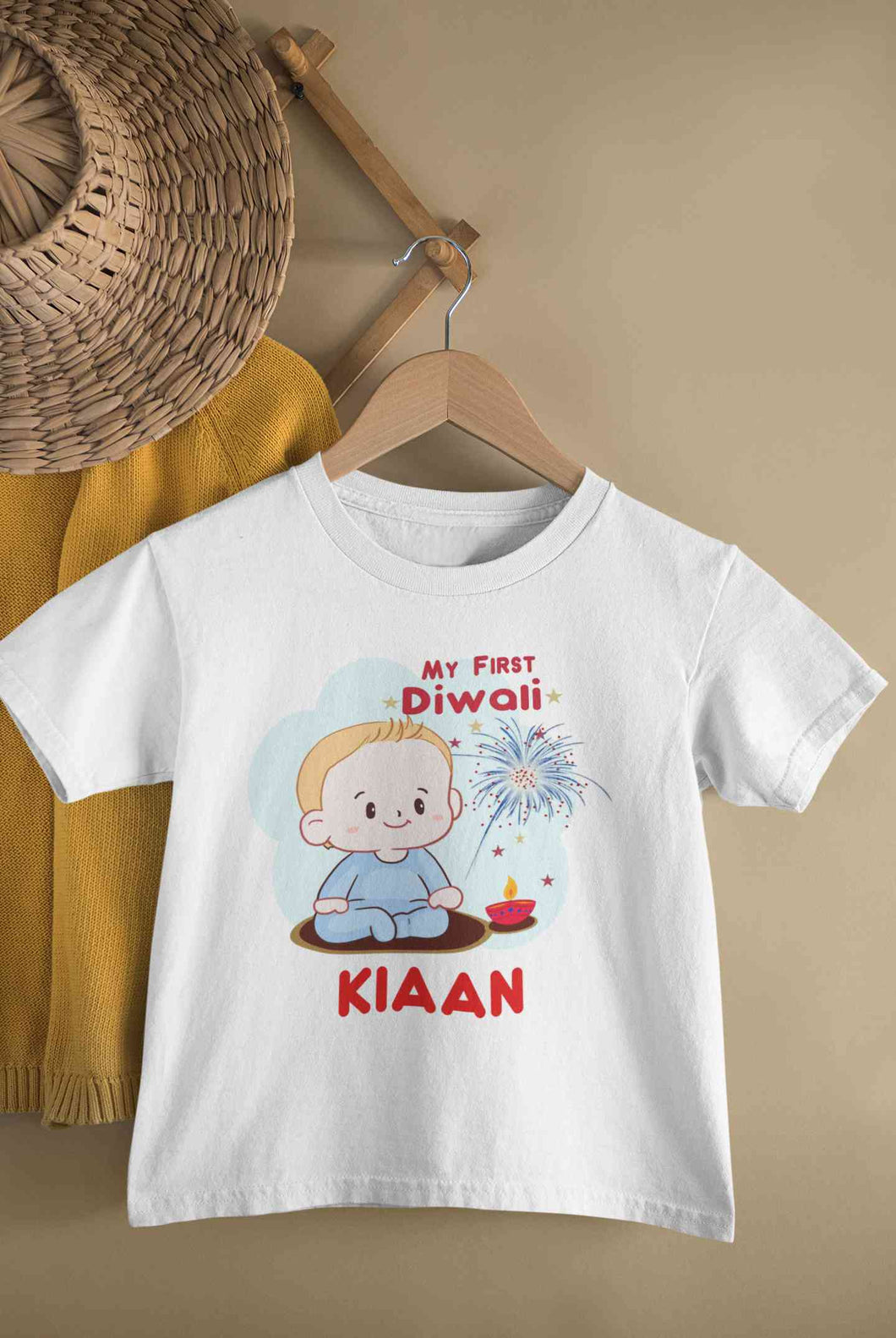 Custom Name My First Diwali Half Sleeves T-Shirt for Boy-KidsFashionVilla