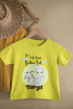 Load image into Gallery viewer, Custom Name Its My First Bakra Eid Half Sleeves T-Shirt For Girls -KidsFashionVilla
