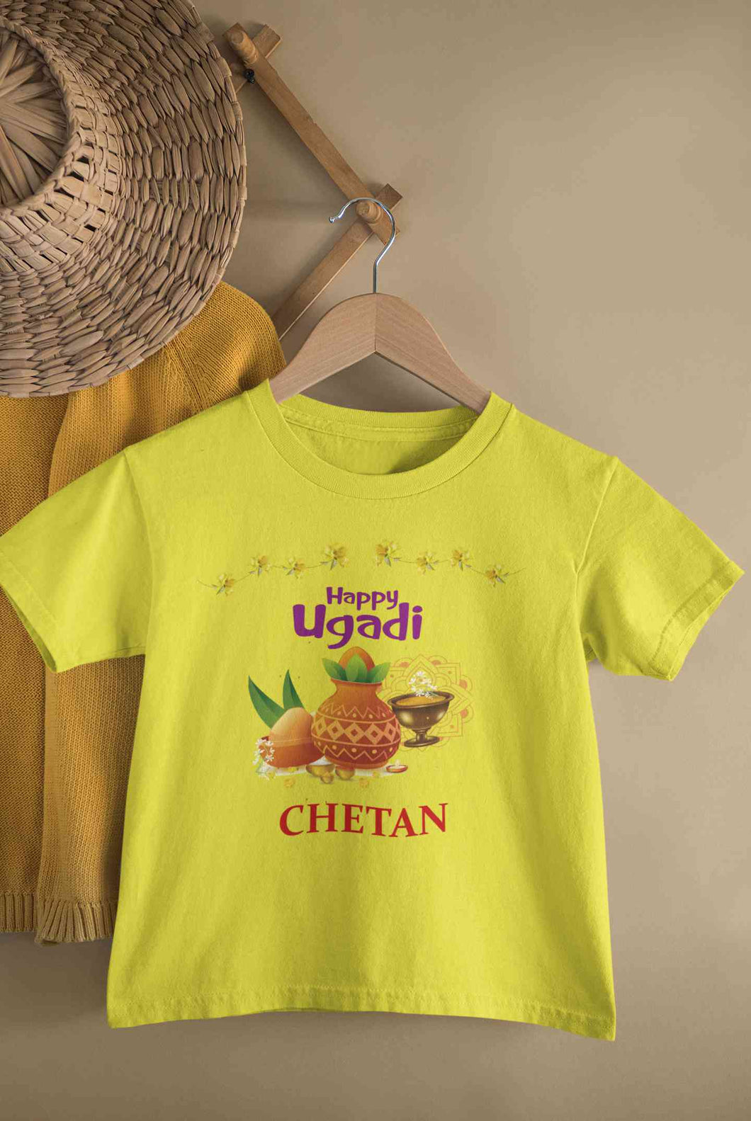 Custom Name Happy Ugadi Half Sleeves T-Shirt for Boy-KidsFashionVilla