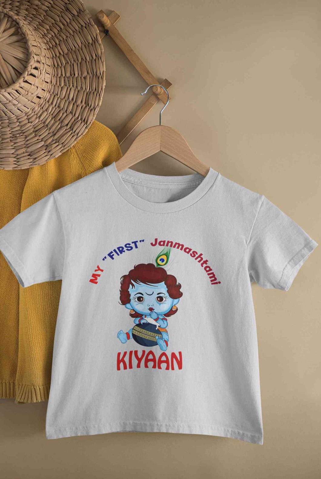 Custom Name First Janmashtami Half Sleeves T-Shirt for Boy-KidsFashionVilla