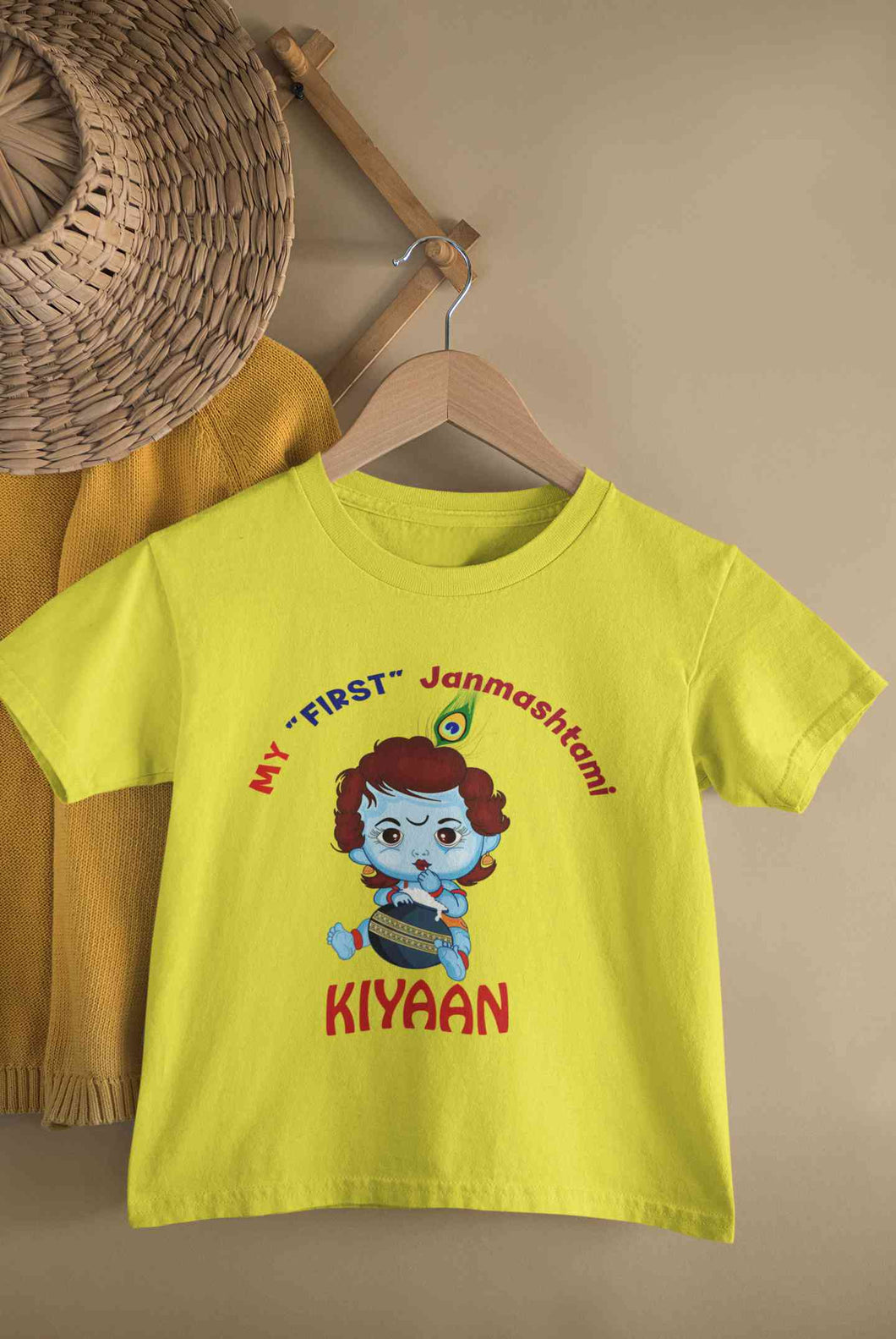 Custom Name First Janmashtami Half Sleeves T-Shirt for Boy-KidsFashionVilla