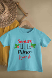 Customized Name Santas Little Prince Christmas Half Sleeves T-Shirt for Boy-KidsFashionVilla