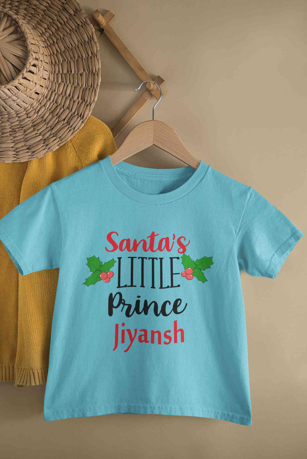 Customized Name Santas Little Prince Christmas Half Sleeves T-Shirt for Boy-KidsFashionVilla