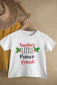 Customized Name Santas Little Prince Christmas Half Sleeves T-Shirt for Boy-KidsFashionVilla