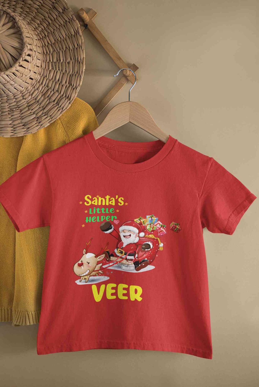 Customized Name Santas Little Helper Christmas Half Sleeves T-Shirt for Boy-KidsFashionVilla