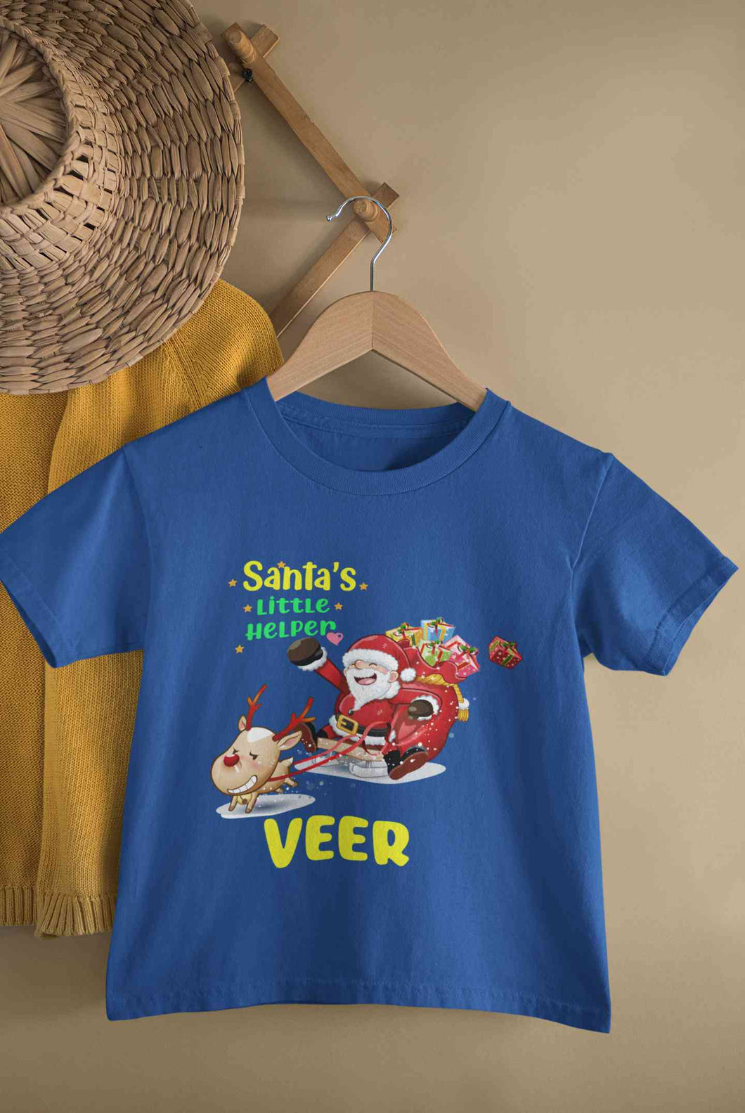 Customized Name Santas Little Helper Christmas Half Sleeves T-Shirt for Boy-KidsFashionVilla